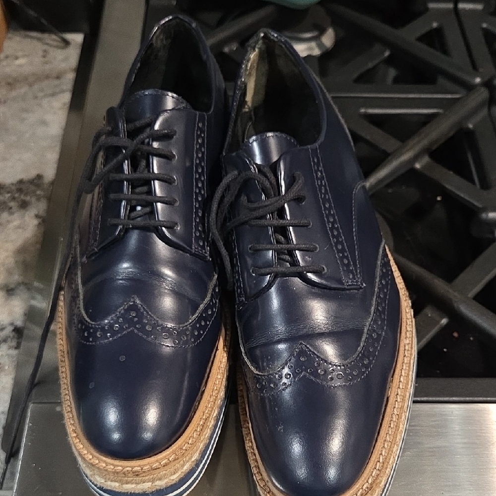 Womens Leather lace ups Massimo DuttiNavy Brogue Shoes
